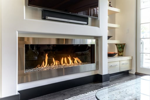 Close Up of Linear Gas Fireplace in Living Room