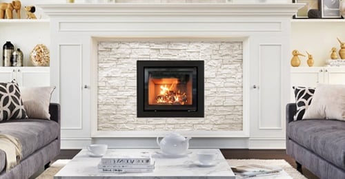 wood-burning fireplace insert in a living space