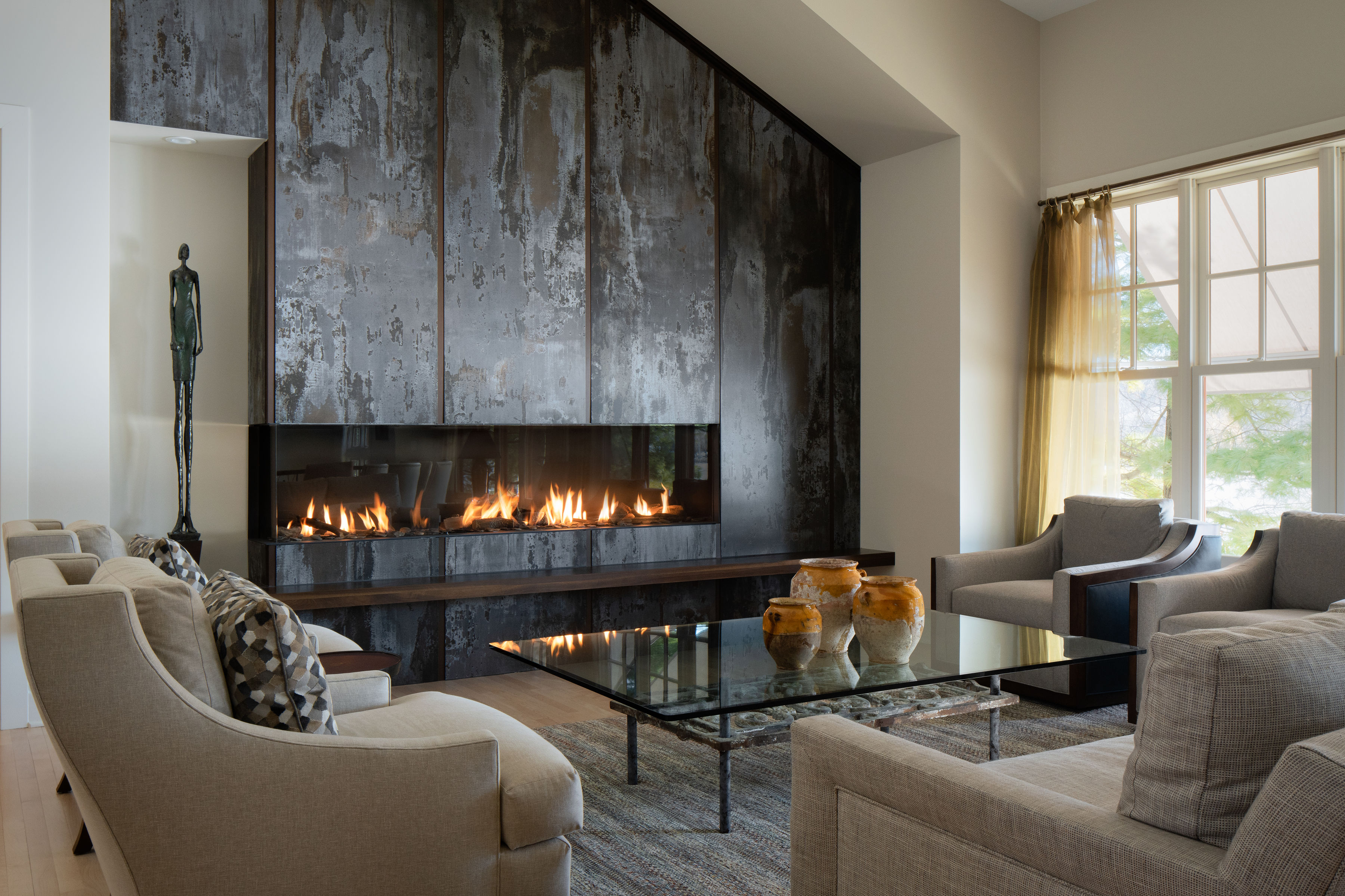 Two Sided Linear Fireplace